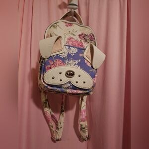 Betsey Johnson Floral Dog Backpack in Purple and Cream